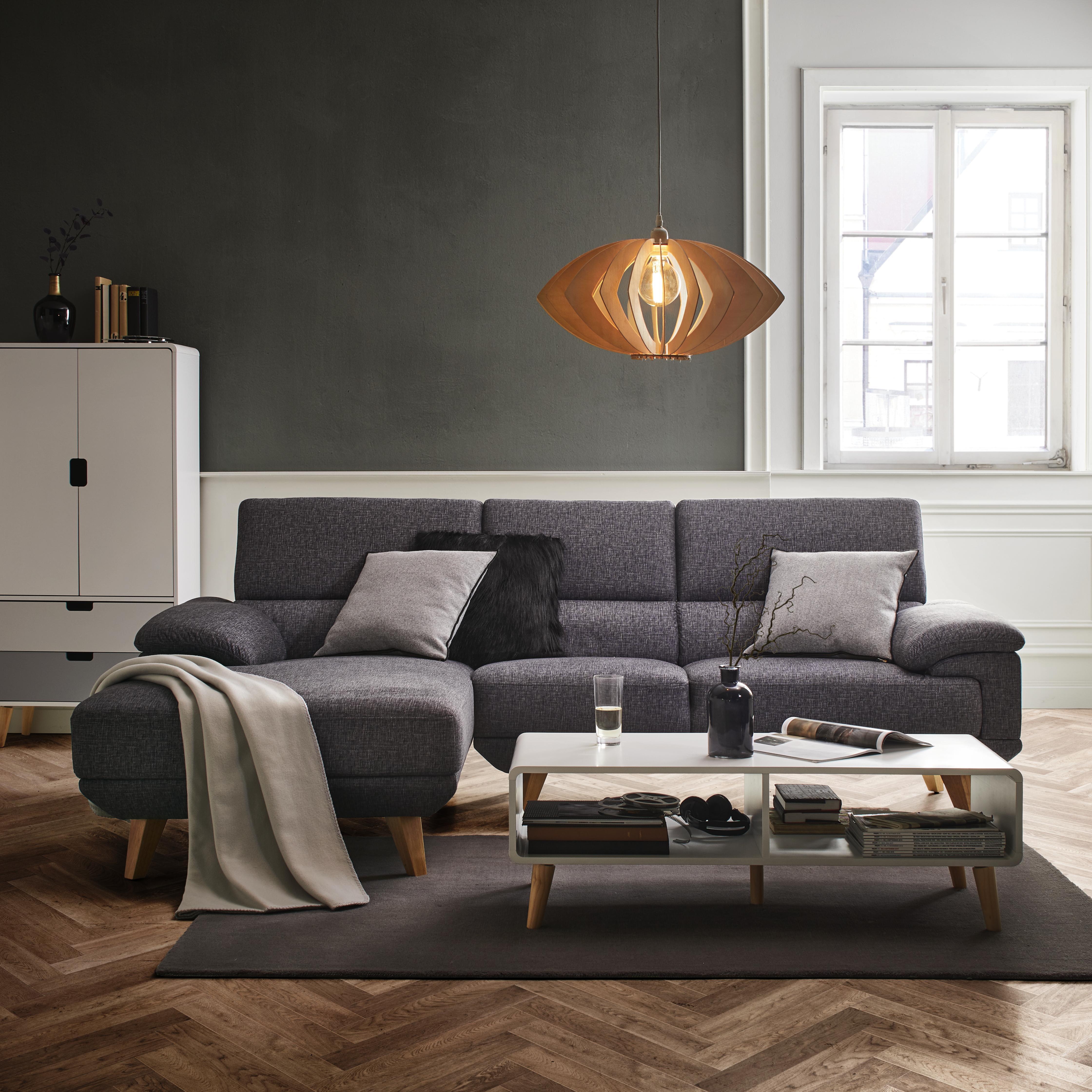 Wohnlandschaft in Grau 'Sandra' - Dunkelgrau, MODERN, Holz/Textil (155/246cm) - Bessagi Home