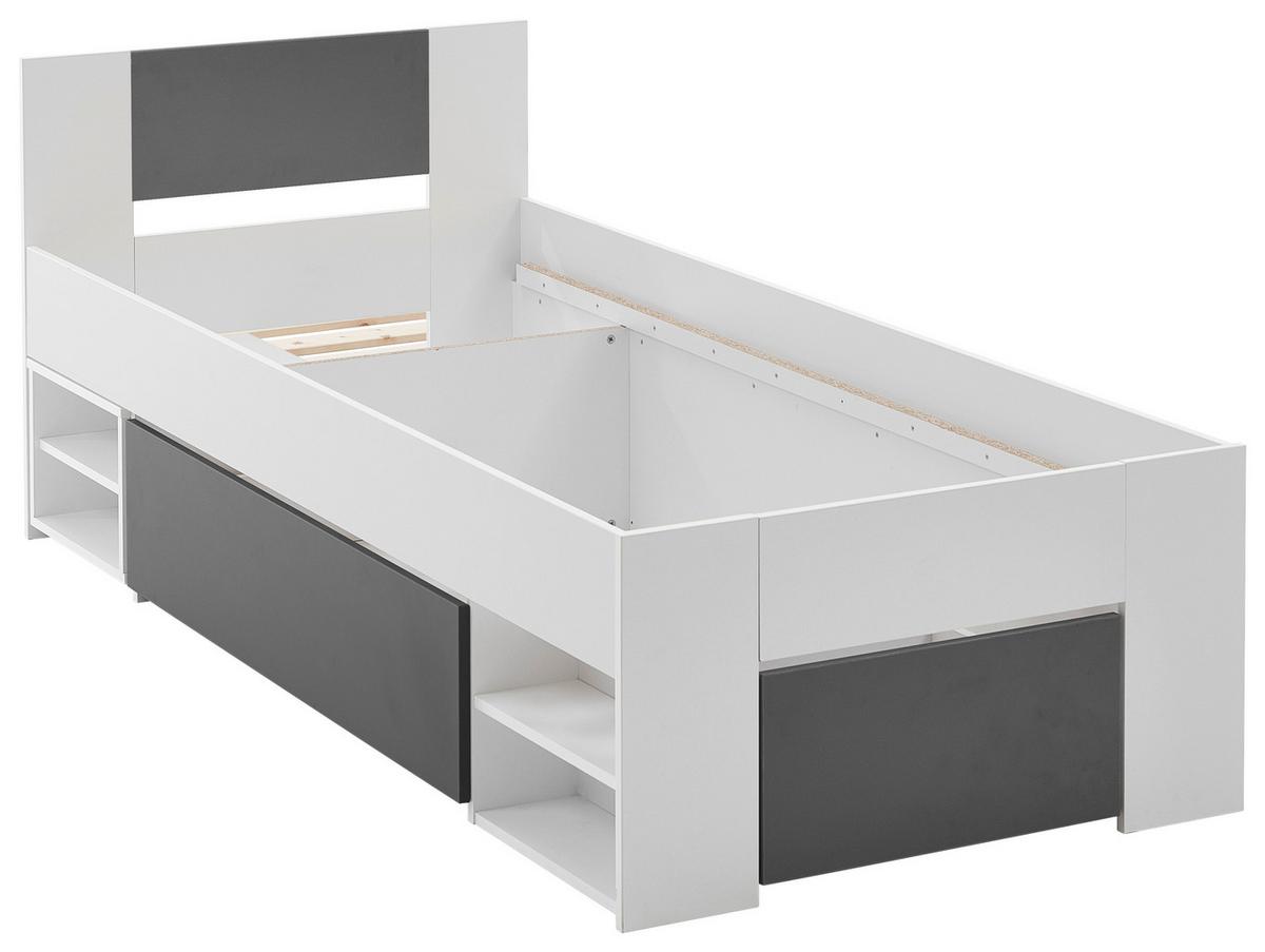 Bett Bett Azurro 2-90 Weiß/Anthrazit - Anthrazit/Weiß, MODERN, Holzwerkstoff (90/200cm) - Mömax