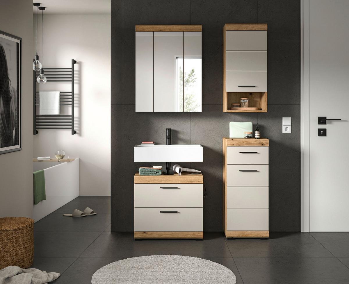 Badezimmer Scout 4-tlg. ca. 97 cm Kaschmir - Kaschmir/Schwarz, MODERN, Glas/Holzwerkstoff (97cm) - MID.YOU