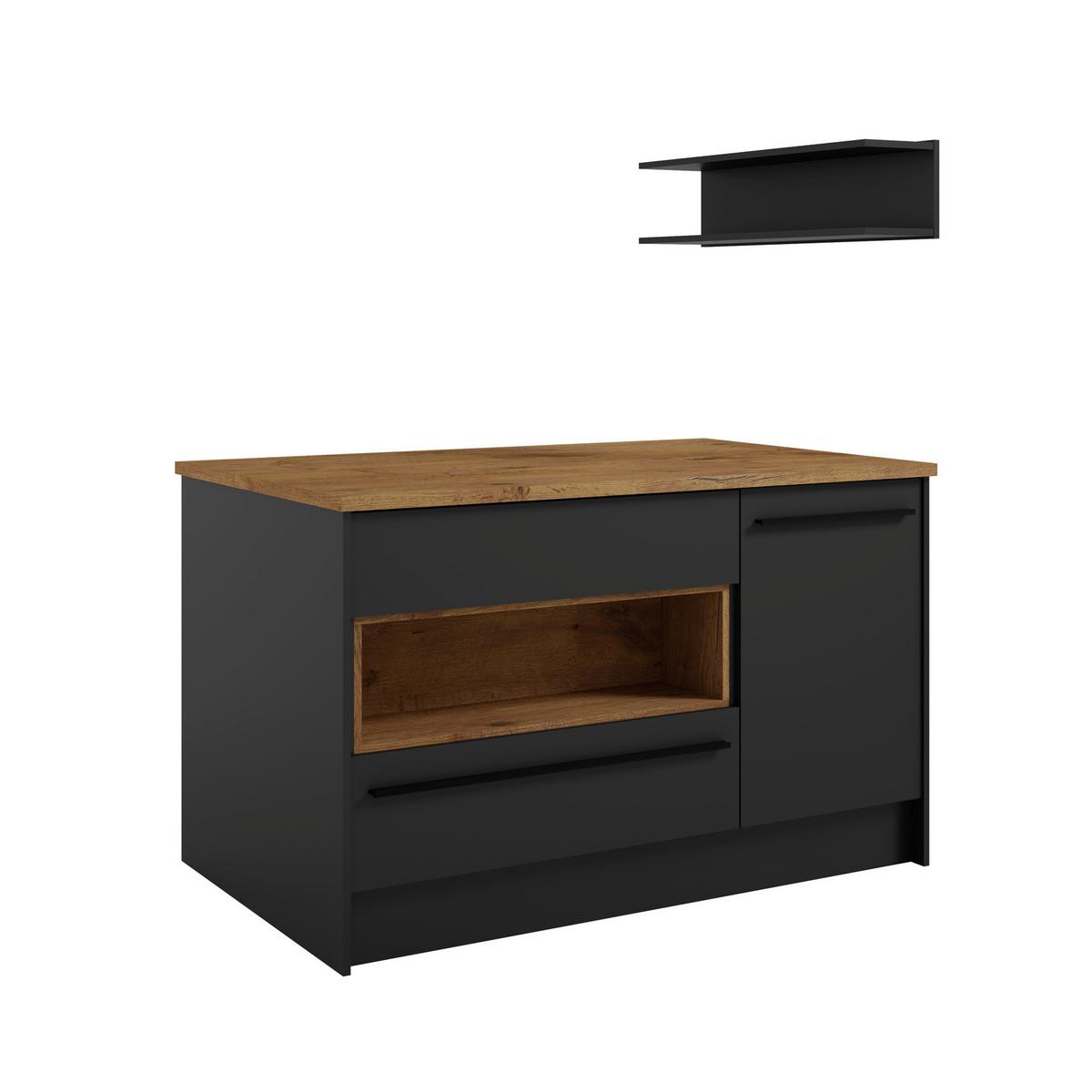Insulă de bucătărie JAZZ - culoare lemn stejar/negru, Modern, material pe bază de lemn (140/90/90cm) - Modern Living
