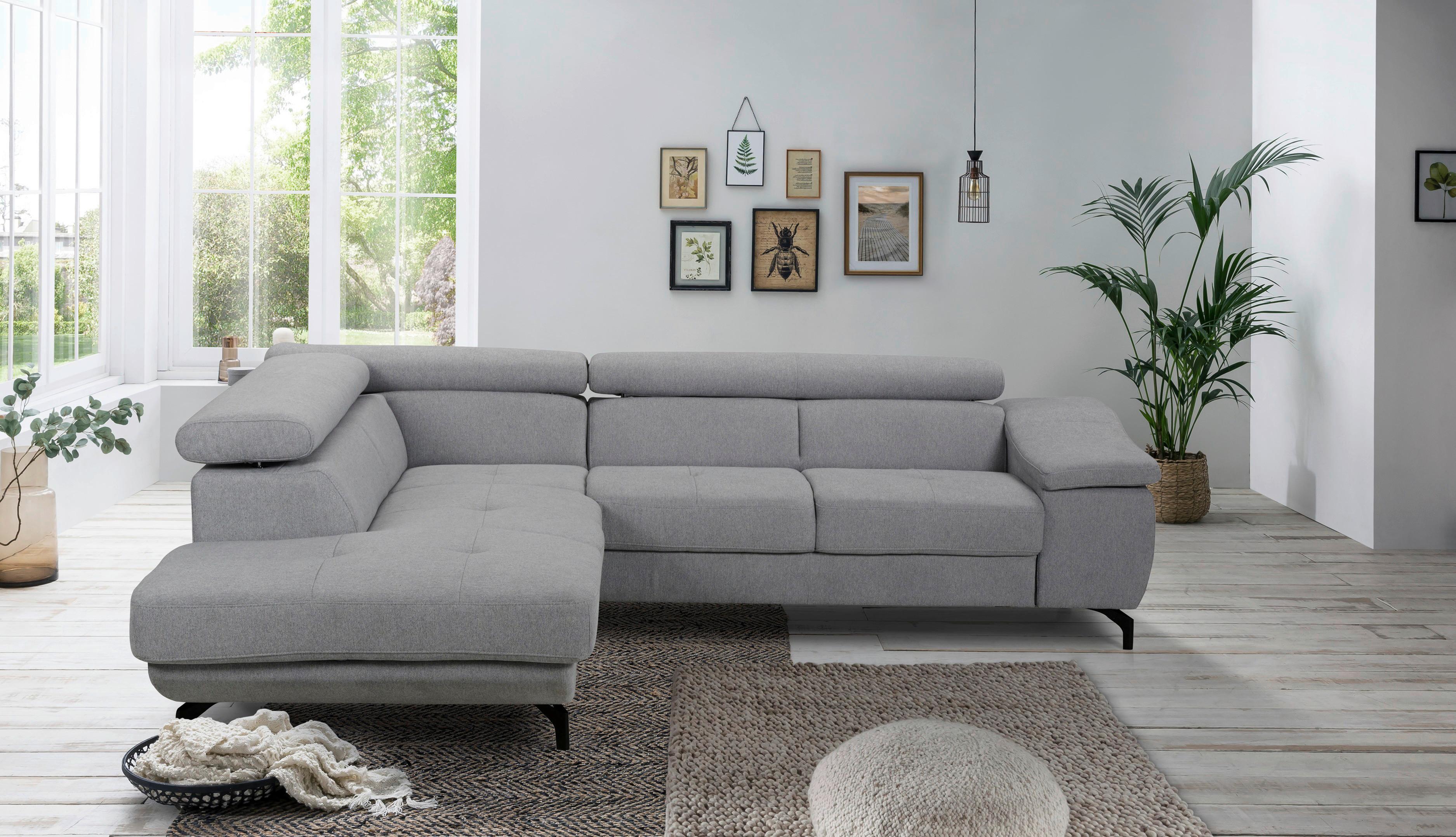 DUŻY NAROŻNIK FAVORIT - czarny/szary, Basics, metal/tkanina (228/73-93/254cm)