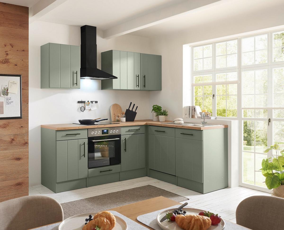 Küchenleerblock Anton o. Geräte Wildeiche/Schilfgrün - Schilfgrün/Wildeiche, Trend, Holzwerkstoff/Metall (220/172cm) - Respekta