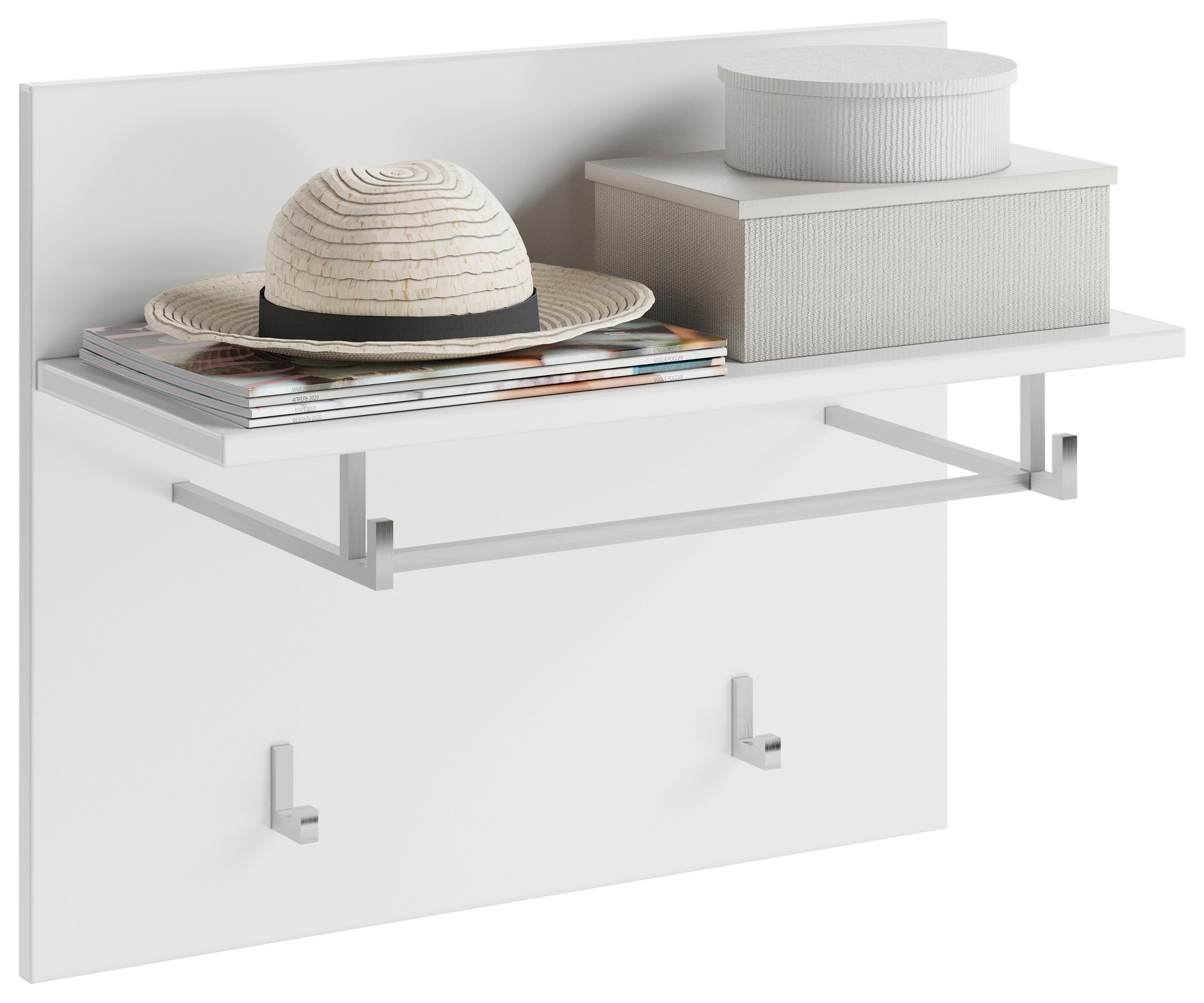 Garderobni Panel Linus, Z Obešalniki - Bela Barva - bela/visoki sijaj, Design, leseni material (60/49/26cm) - Carryhome