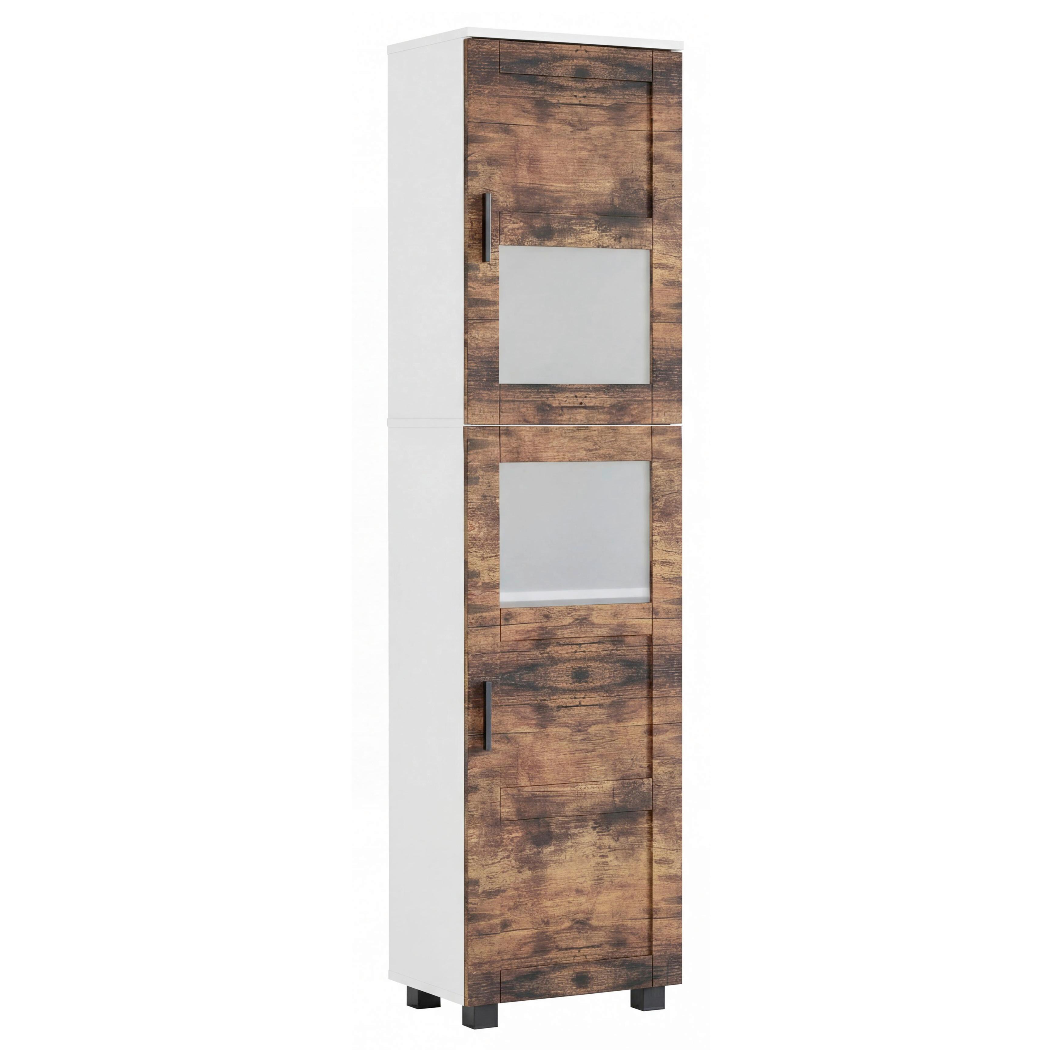 Hochschrank Nilari - Weiss/Eichefarben, Trend, Glas/Holzwerkstoff (38/165/28cm) - MID.YOU
