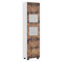 Hochschrank Nilari - Weiss/Eichefarben, Trend, Glas/Holzwerkstoff (38/165/28cm) - MID.YOU