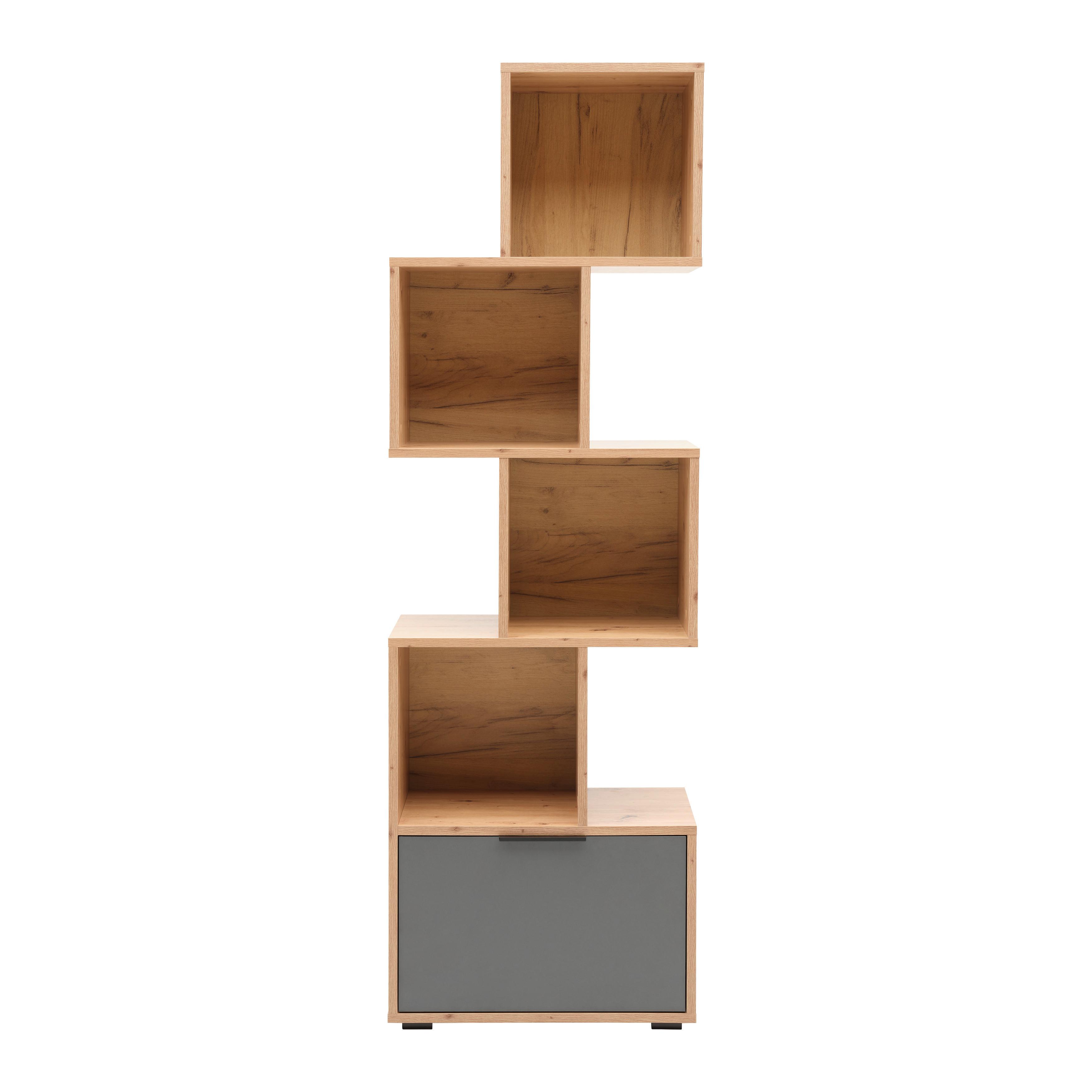 Regal Steps, Barva Hrasta, Antracit - črna/antracit, Moderno, umetna masa/leseni material (60/188/36cm) - Mömax