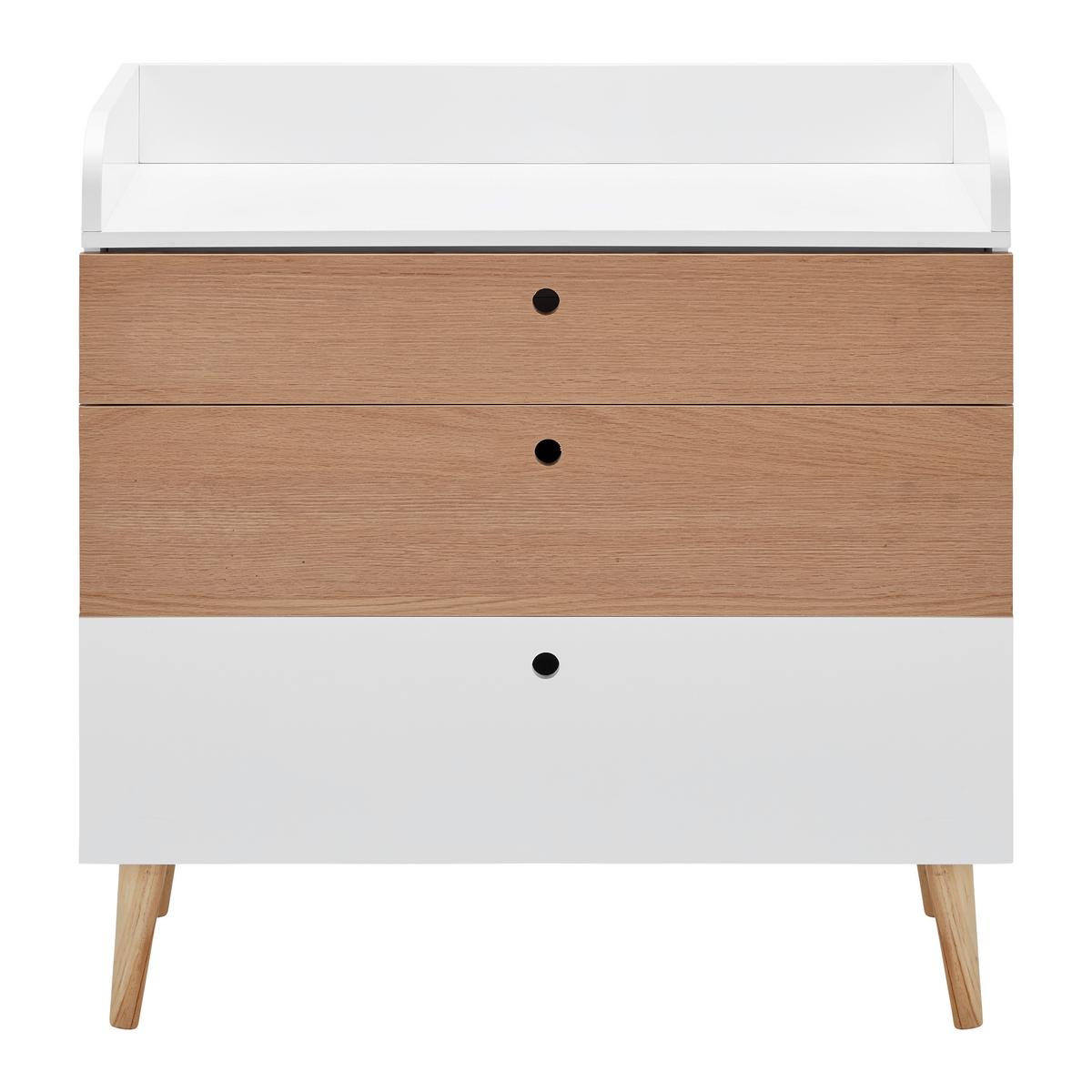 KOMODA Z PRZEWIJAKIEM POPPY - kolor naturalny/biały, Modern, materiał drewnopochodny/drewno (85/86/45cm) - Bessagi Kids