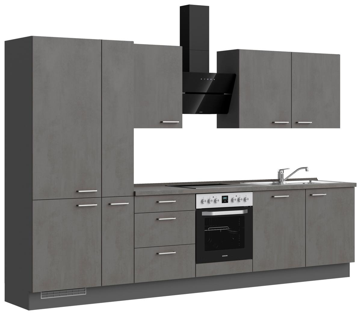 Küchenblock Riva High m. Geräten Schieferfarben - Schieferfarben/Edelstahlfarben, MODERN, Holzwerkstoff/Metall (330cm) - Nobilia