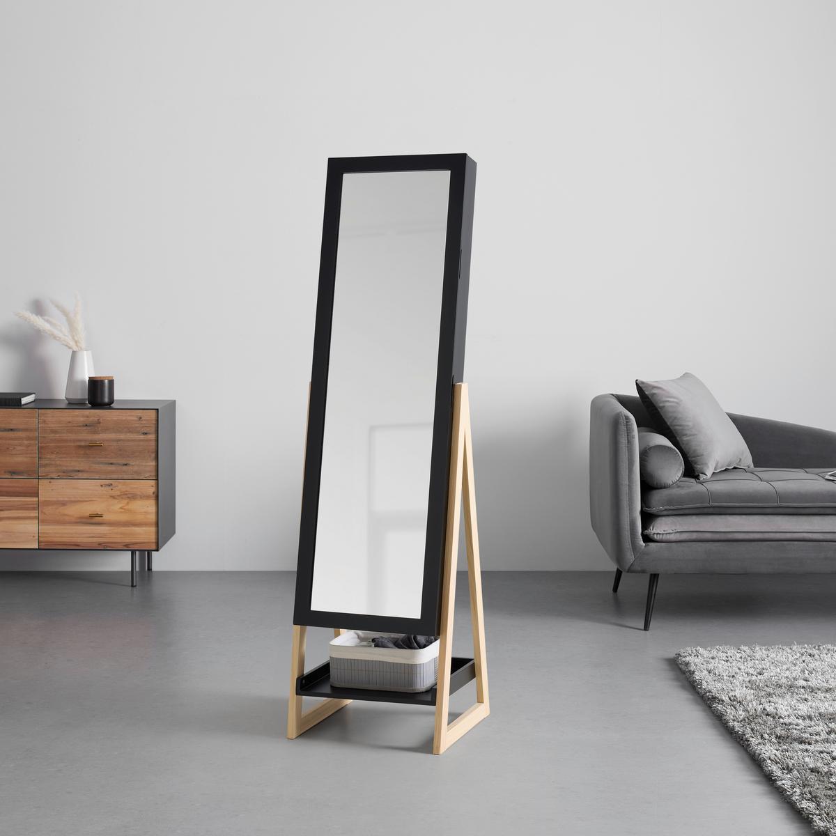 Schmuckschrank Viola Naturfarben/Schwarz - Schwarz/Naturfarben, MODERN, Glas/Holz (42/145/38cm) - Mömax