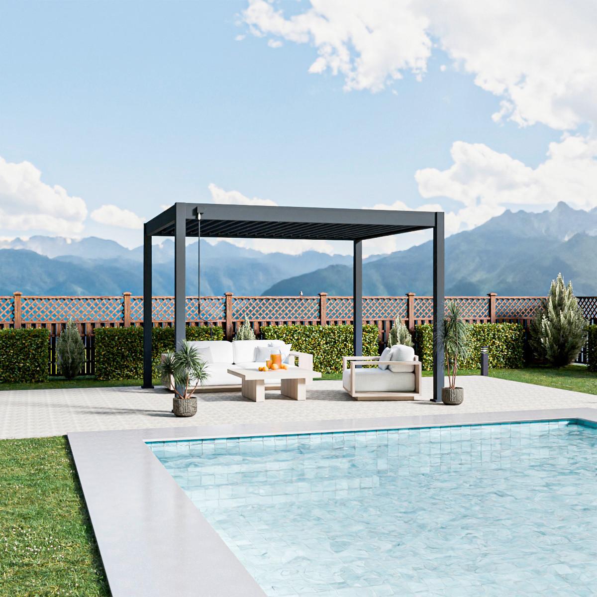 Pergola Trumpf, Antracit, 3x3,6m - barve grafita, Basics, kovina (300/255/360cm) - Gardenson