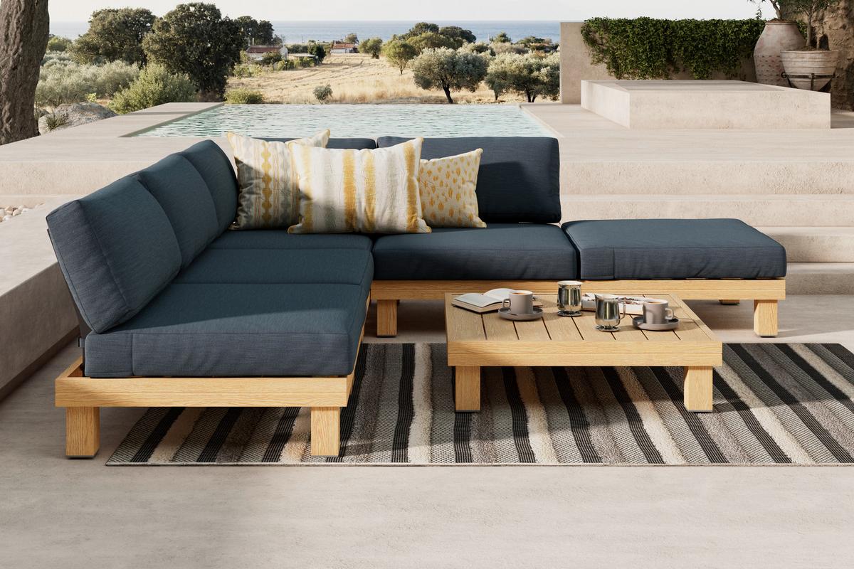 KOMPLET MEBLI TARASOWYCH CALERA - kolor naturalny/szary, Modern, tworzywo sztuczne/metal (237/160cm) - Ambia Garden