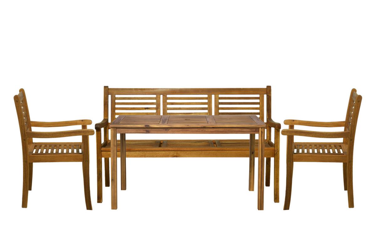 Gartentischgruppe 4-tlg. Naturfarben Akazienholz - Naturfarben, Natur, Holz - Gardenson