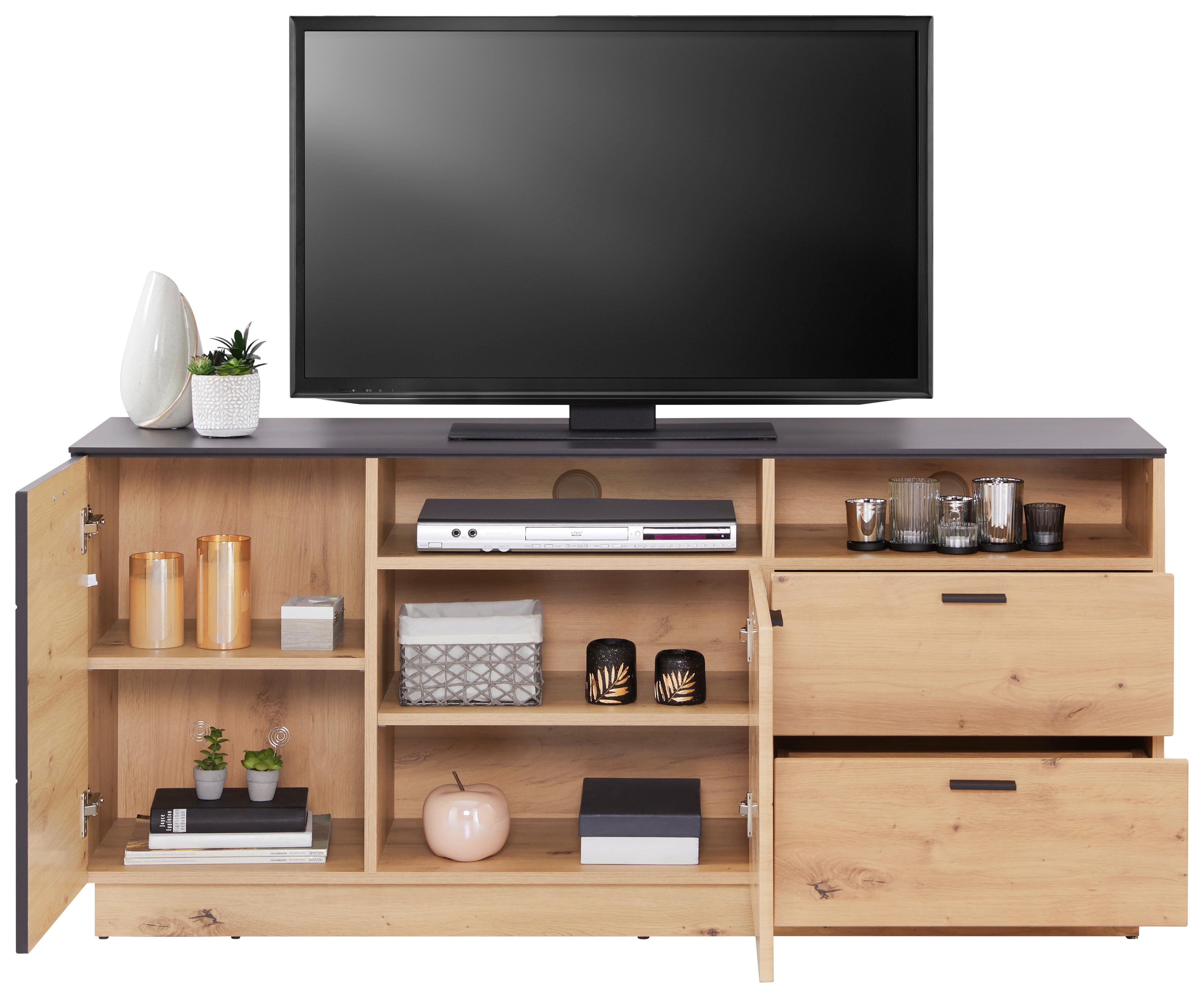 Tv-element Tonale, Barva Hrasta, Temno Siva - siva/črna, Moderno, umetna masa/leseni material (146,8/68,6/40cm) - Mömax
