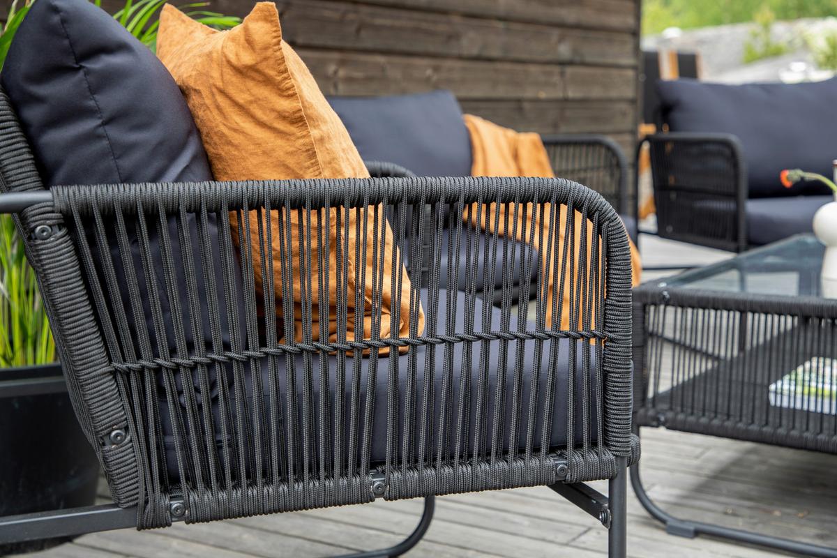LOUNGEGARNITUR UTAH - Schwarz, KONVENTIONELL, Textil/Metall - Gardenson