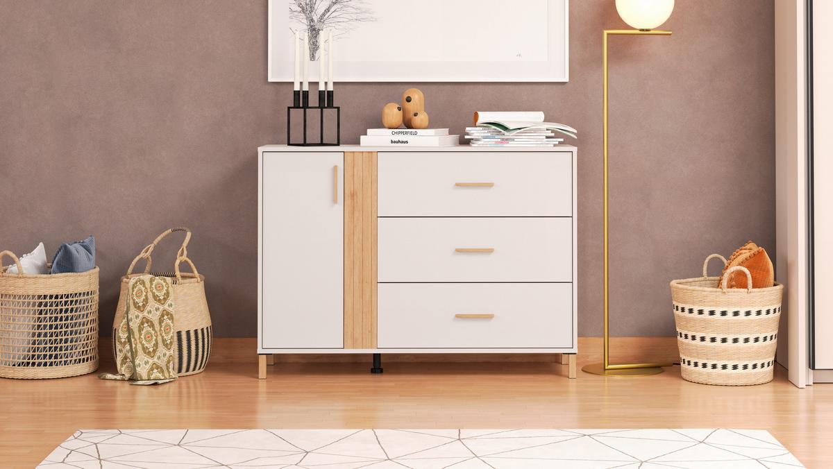 Komód Belfort - kasmírszínű, Modern, faalapú anyag (125/90/40cm)