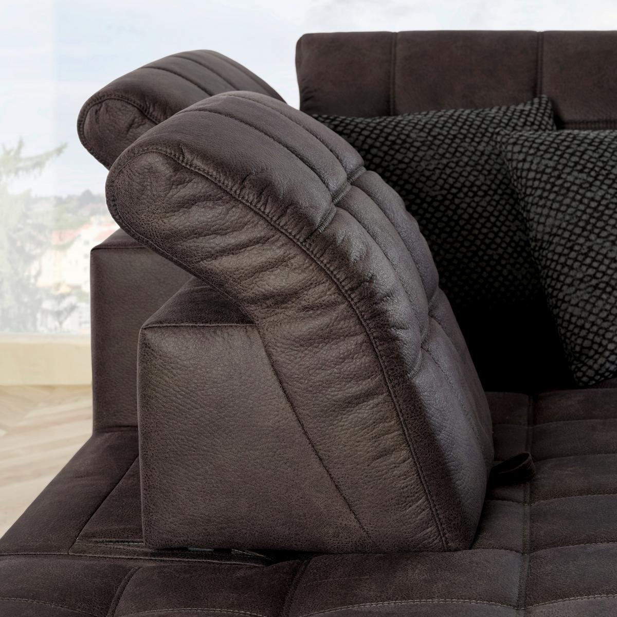 Ecksofa Panama Links Anthrazit - Anthrazit/Schwarz, KONVENTIONELL, Textil/Metall (216/89-102/304cm) - Premium Living