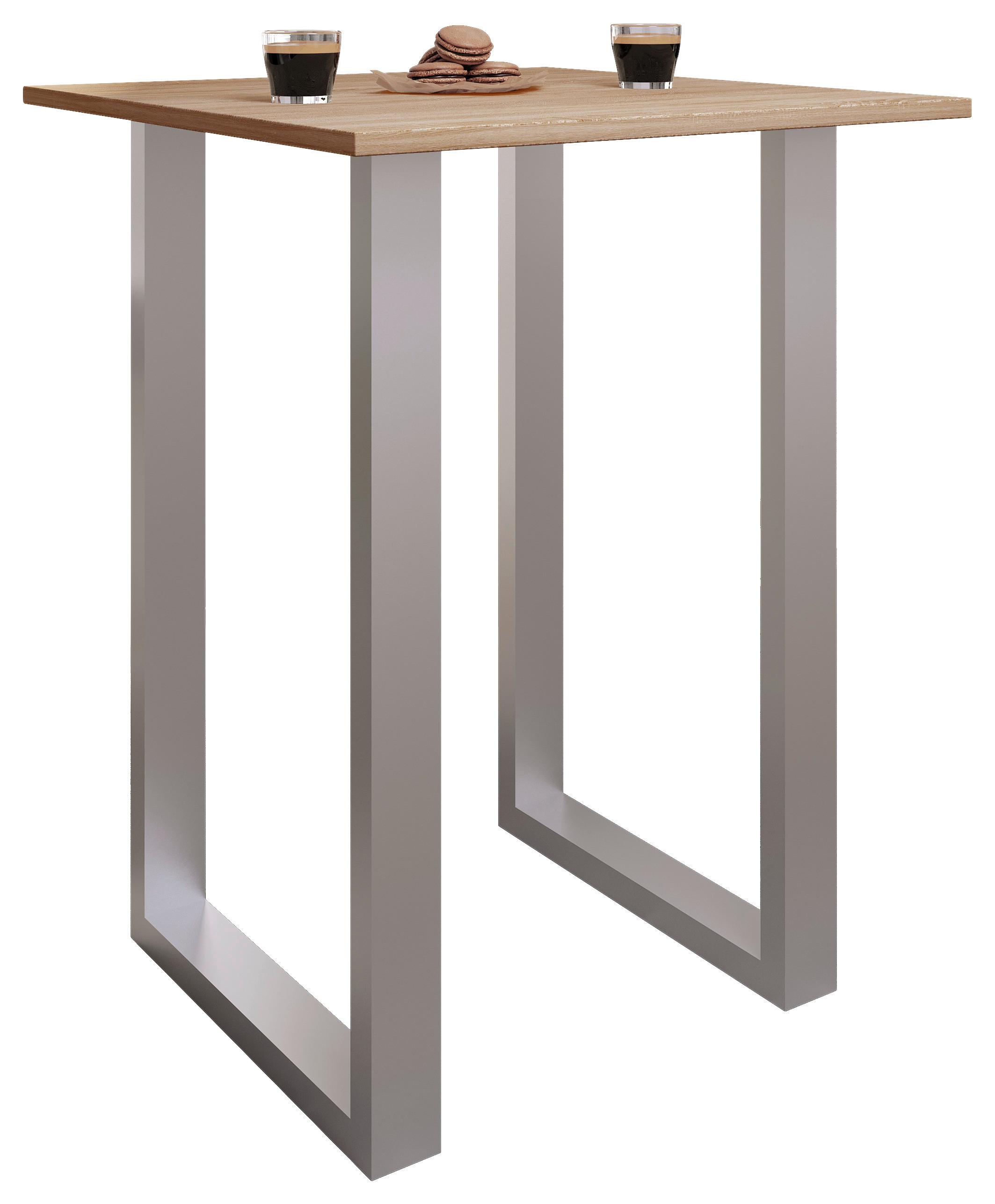 Bartisch Xona B 80x50 - Eichefarben/Silberfarben, Konventionell, Holzwerkstoff/Metall (80/50/102cm) - MID.YOU
