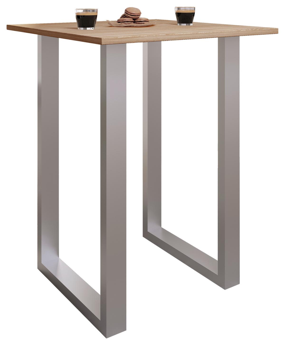 Bartisch Xona B 80x50 - Eichefarben/Silberfarben, Konventionell, Holzwerkstoff/Metall (80/50/102cm) - MID.YOU