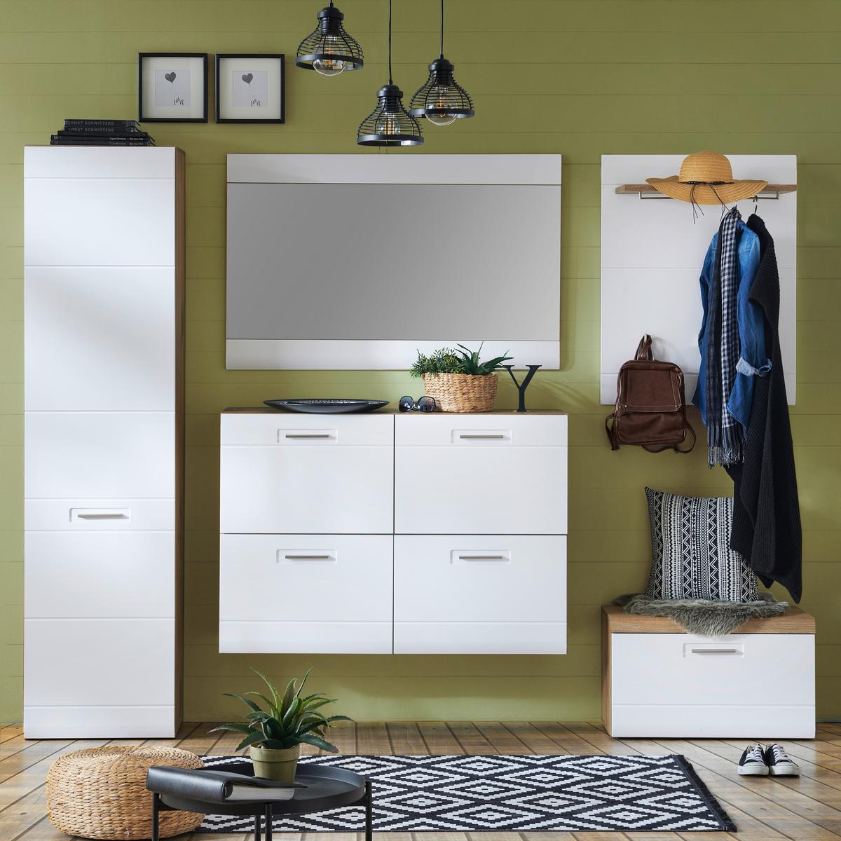 Bancă pentru hol Auris - alb/culoare lemn stejar, Modern (70/42/37,1cm) - Modern Living