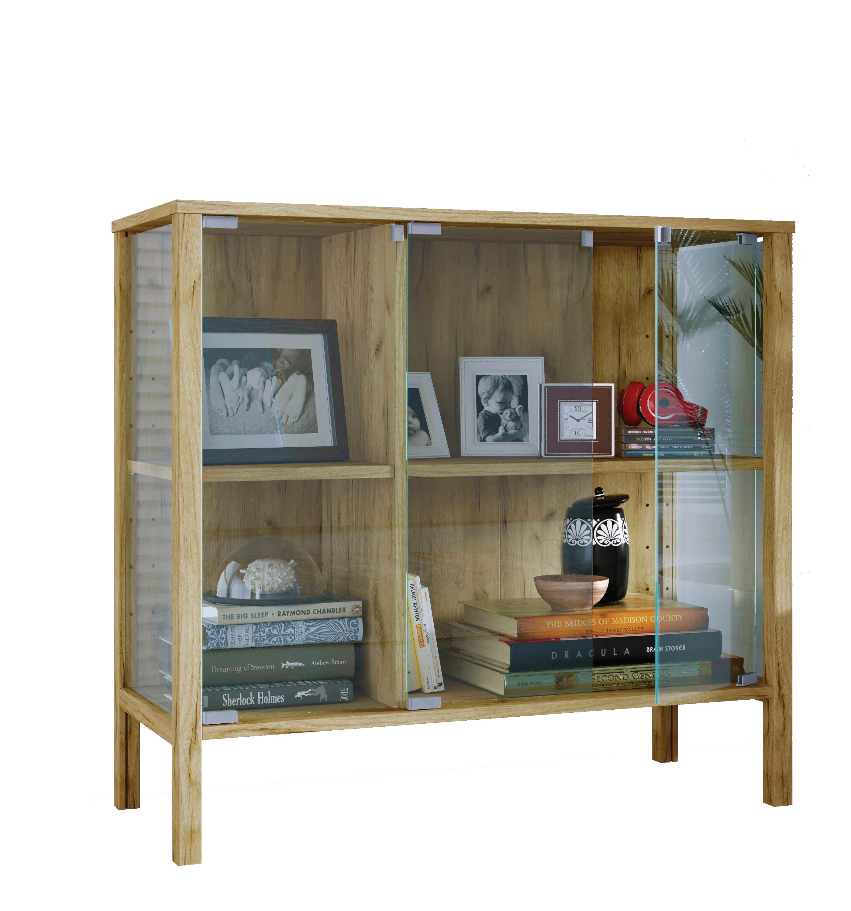 Sideboard Jensol Honigeiche/Klar - Honigeiche/Klar, Design, Glas/Holzwerkstoff (87/80/35cm) - Livetastic