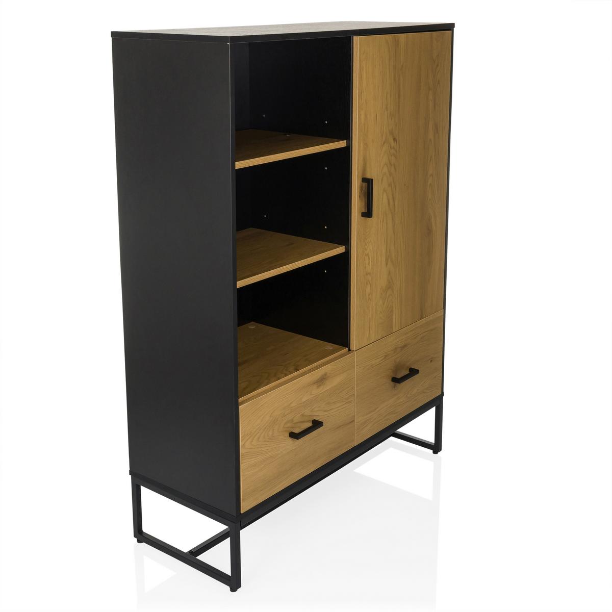 Visoka Komoda Amio, Črna, Barva Hrasta - črna/barve hrasta, Moderno, kovina/leseni material (100/140/40cm) - MID.YOU