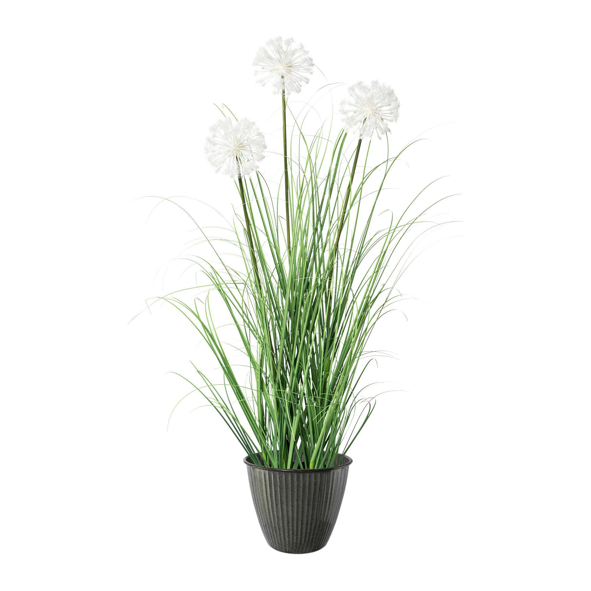 Kunstpflanze Daisy mit Übertopf, ca. 78cm - Weiß/Grau, MODERN, Kunststoff/Metall (78cm)