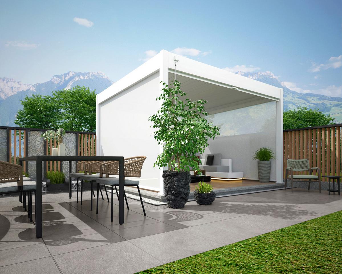 Pavillon-Rollo ca. 360x235 cm Aluminium/Textil Weiß - Weiß, Basics, Textil/Metall (360/235/10cm) - Gardenson