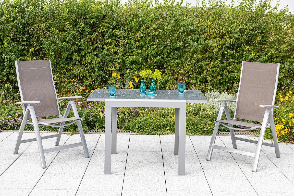 Set Zložljivih Vrtnih Stolov Carrara, 2 Kos, Rjavosiva - srebrne barve/rjavosiva, Konvencionalno, kovina/tekstil (60/108/70cm) - Gardenson
