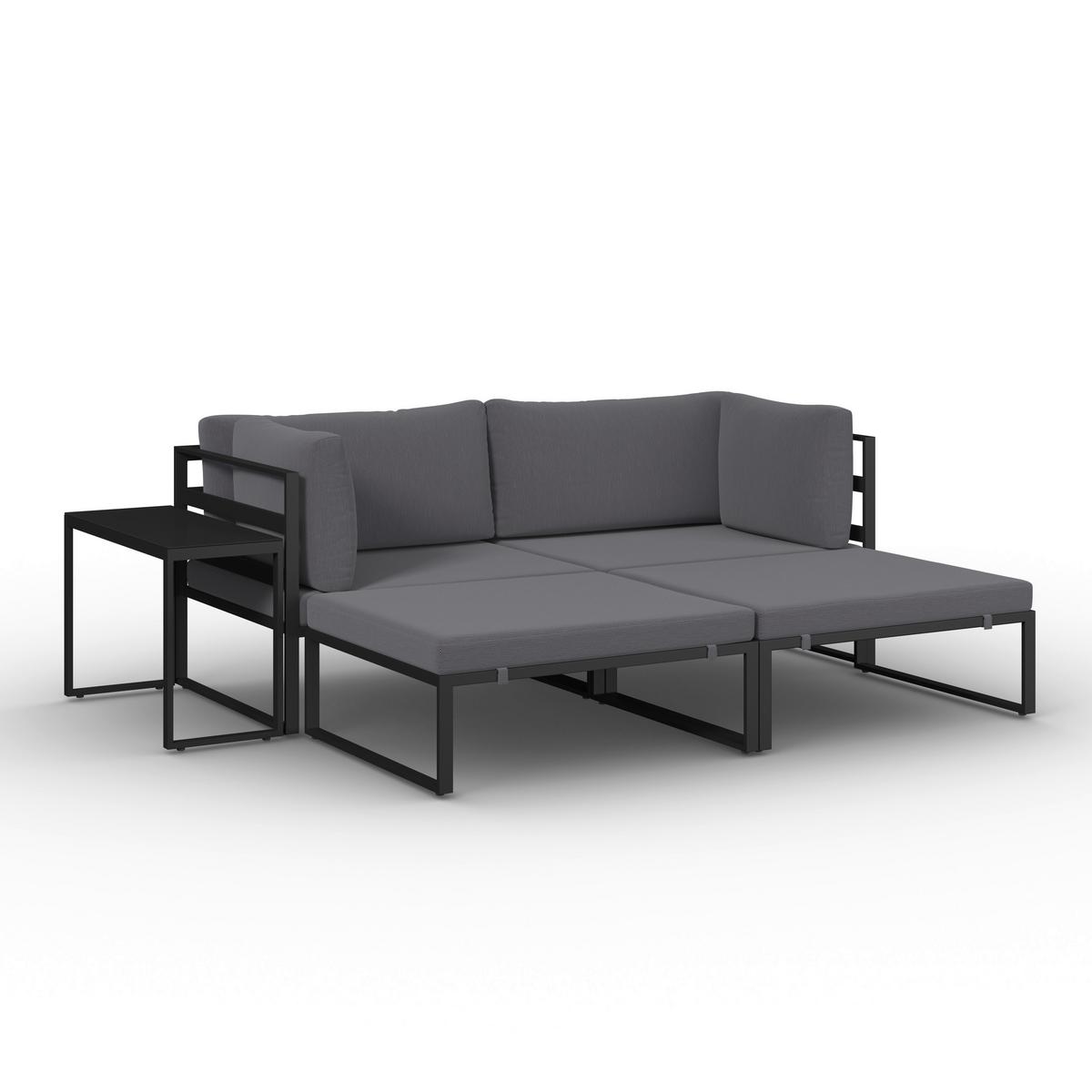 Loungegarnitur Valentina Dunkelgrau Metall/Outdoorstoff - Dunkelgrau/Schwarz, MODERN, Glas/Textil - Bessagi Garden