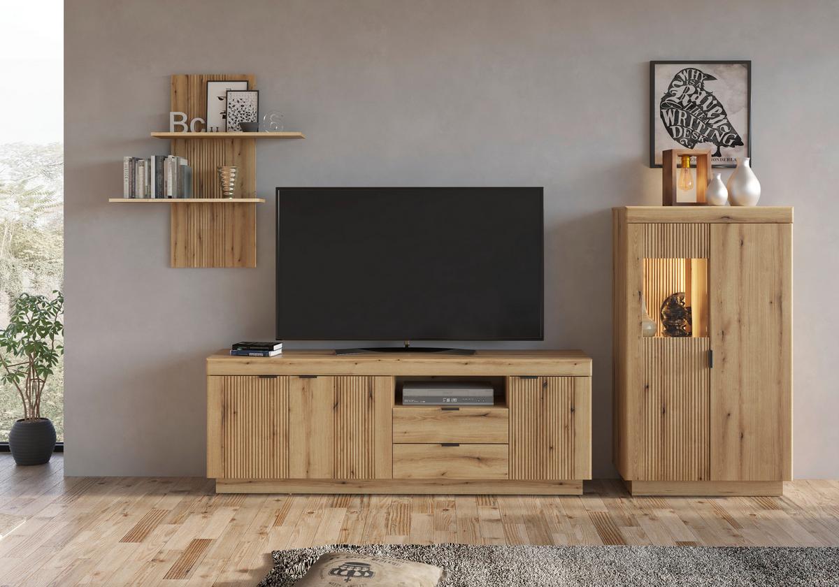 VITRINĂ DELAMAR - culoare lemn stejar, Trend, sticlă/material pe bază de lemn (80,4/140,2/39,6cm) - Modern Living