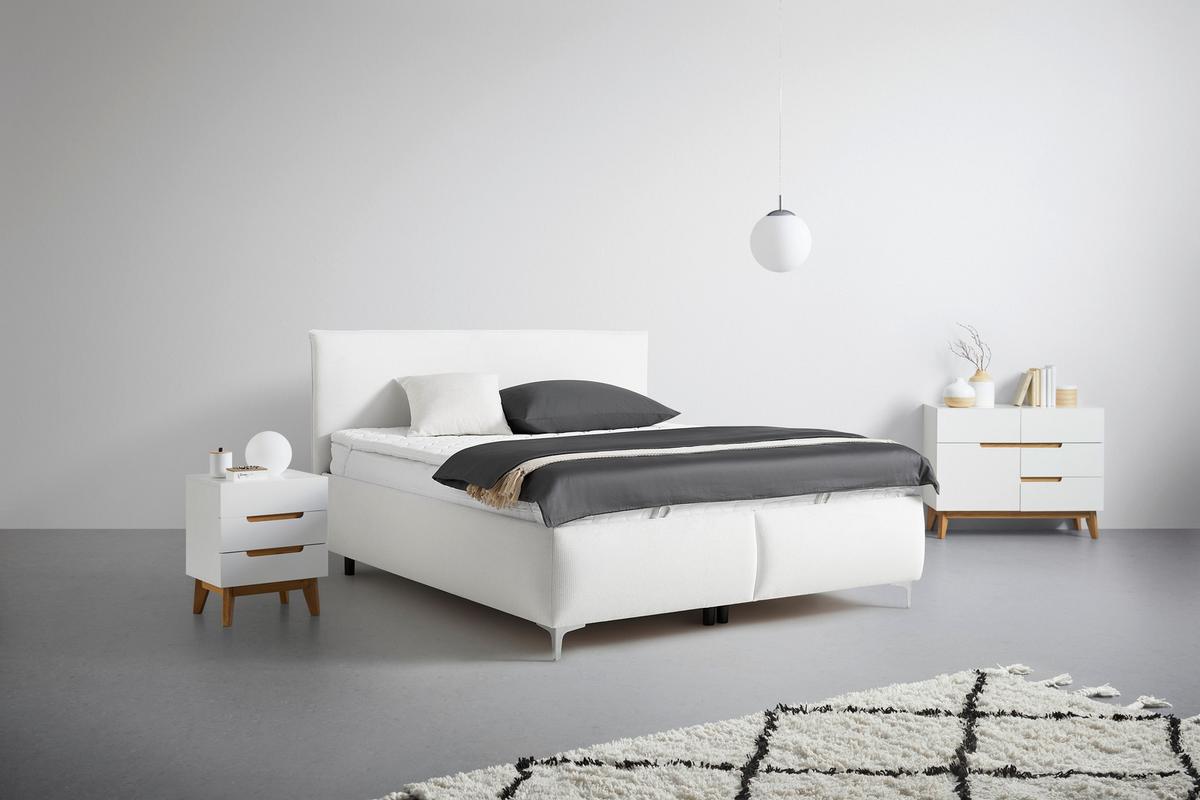 Polsterbett Inez Weiss ca. 180x200cm - Weiss/Silberfarben, Konventionell, Holz/Holzwerkstoff (180/200cm) - Premium Living