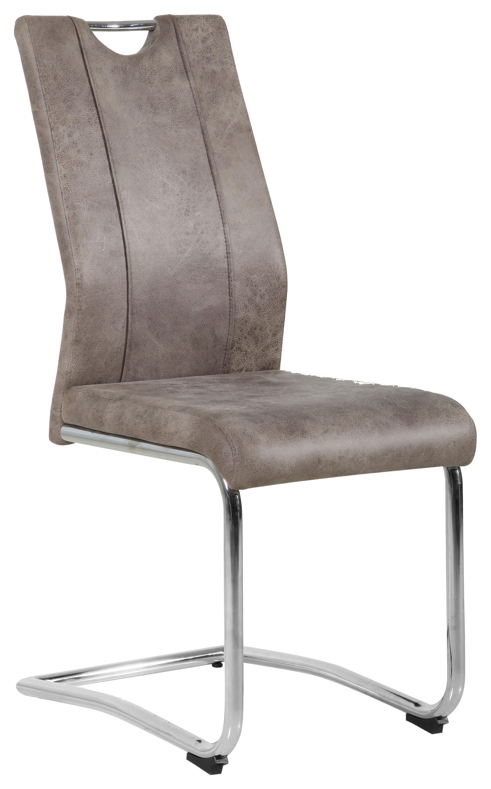 KRZESŁO NA PŁOZIE RUDI - chromowy/jasnobrązowy, Modern, metal/tkanina (42,5/98/58cm)