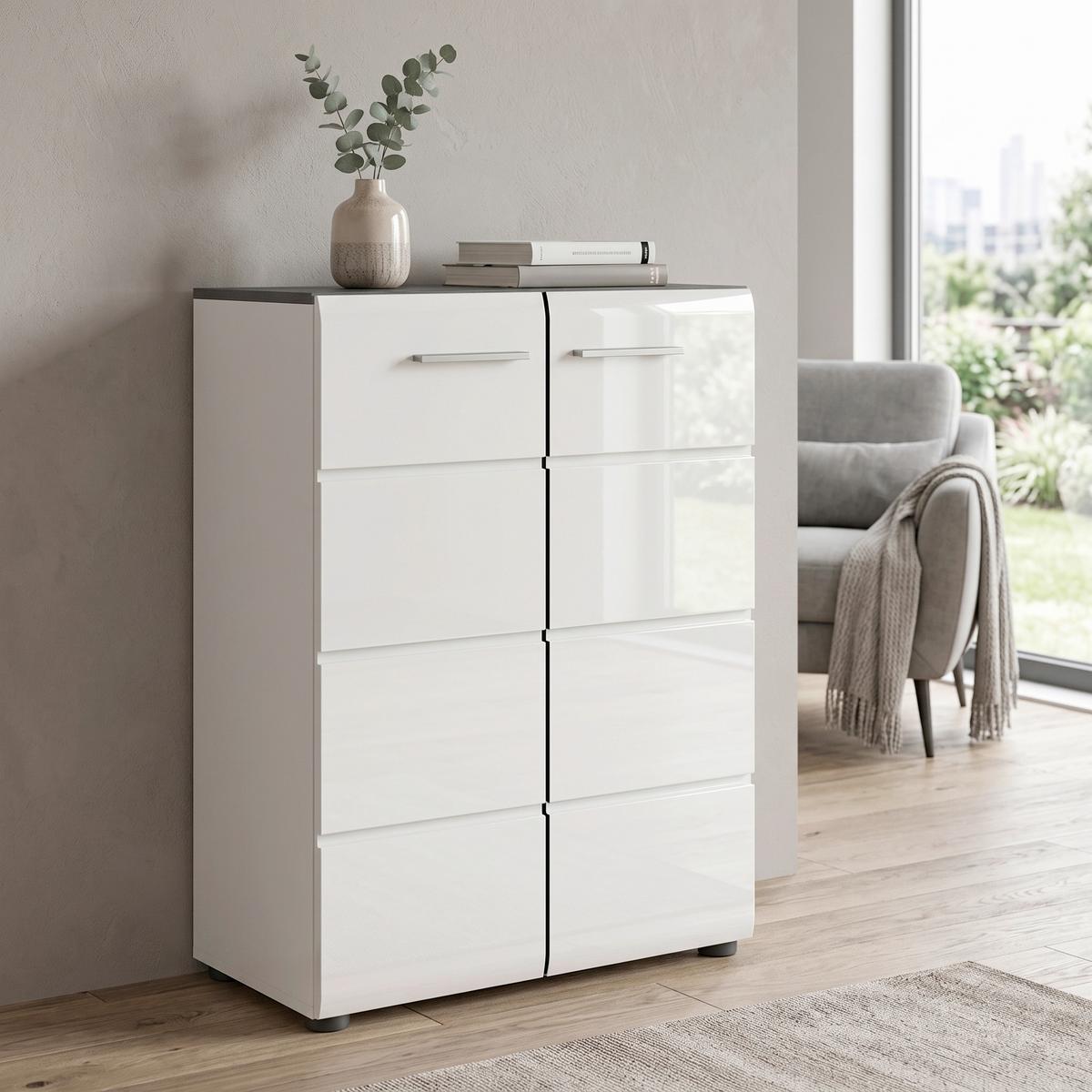 Kommode Salsa ca. 60x85x37 cm Weiß/Rauchsil. - Weiß Hochglanz/Silberfarben, Design, Holzwerkstoff/Kunststoff (60/85/37cm) - MID.YOU