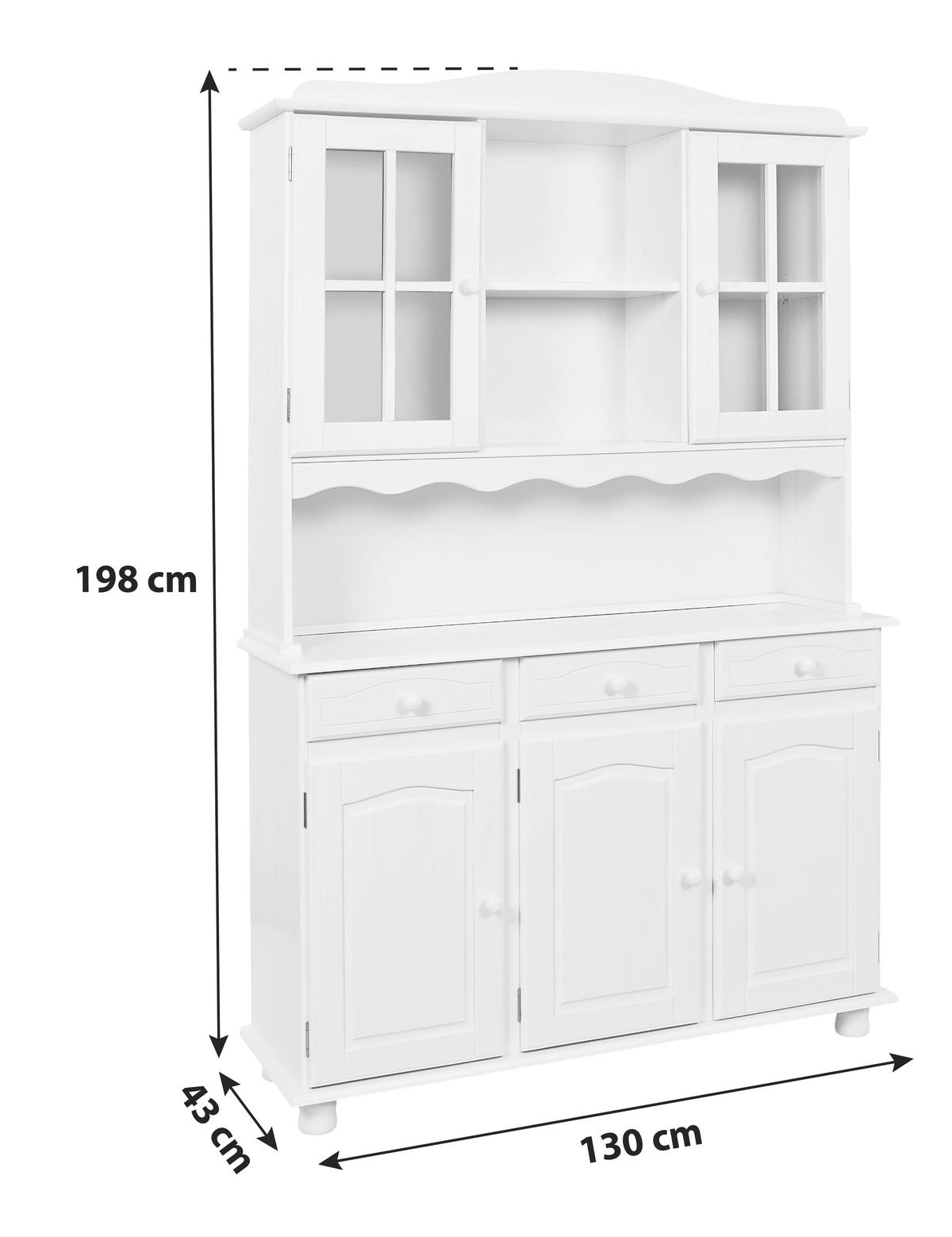 Kredenca Siena, Bela, Masiven Bor - bela, Trendi, les (130/198/43cm) - MID.YOU