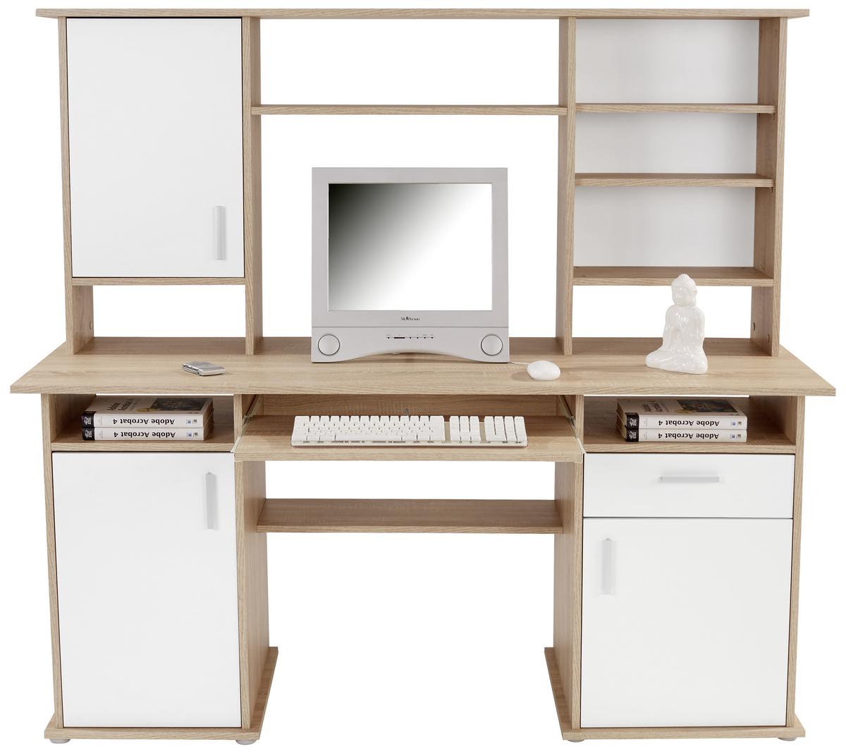 Masă de birou Thema 2 - stejar Sonoma/alb, Modern, plastic/material pe bază de lemn (160/153,4cm) - Modern Living