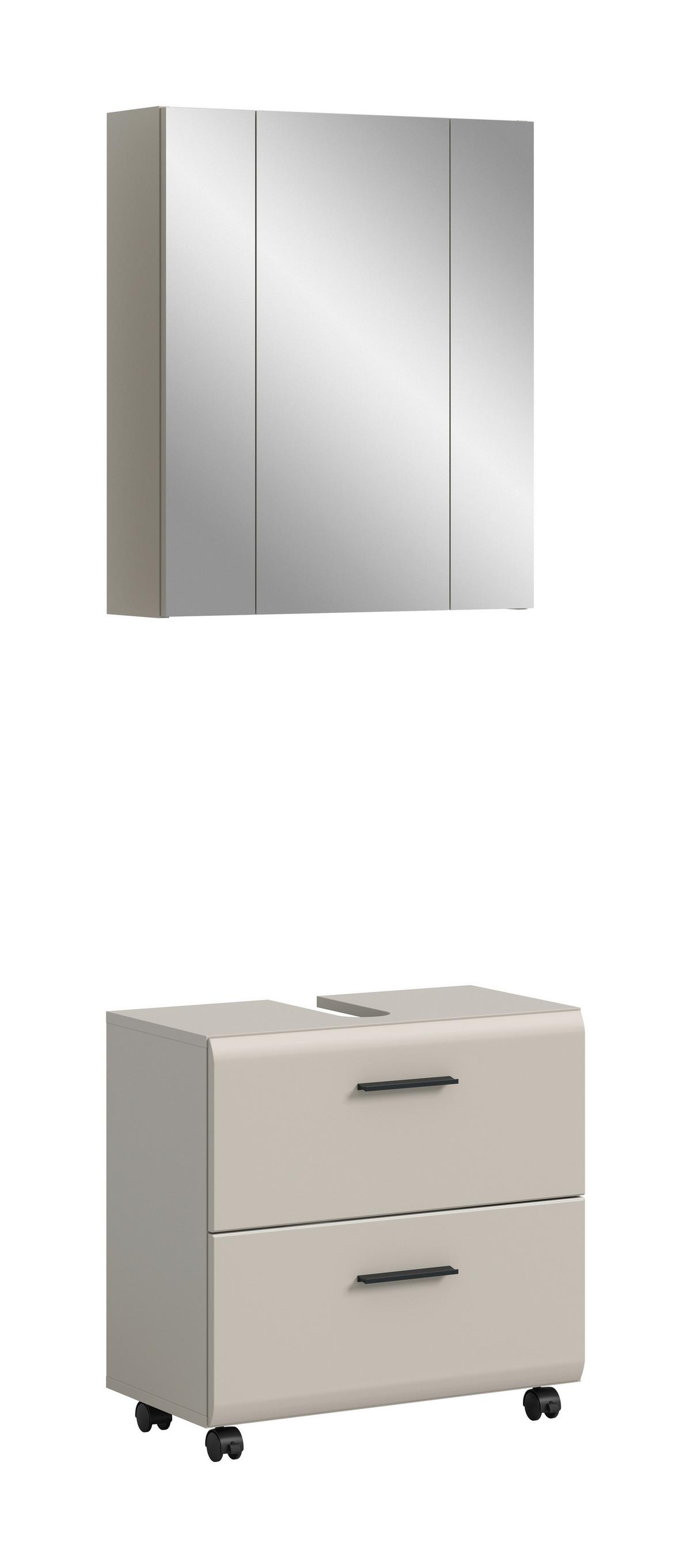 Badezimmer Ice Kaschmir 2-teilig - Kaschmir/Schwarz, Trend, Glas/Holzwerkstoff (60cm) - MID.YOU