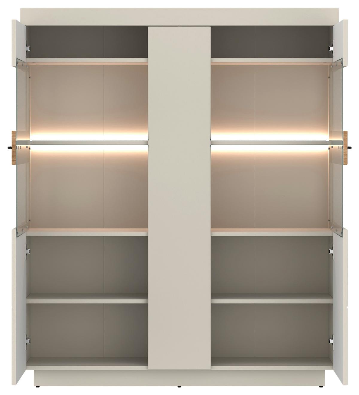 Vitrină LIGHTNING - cașmir/culoare lemn stejar, Modern, sticlă/material pe bază de lemn (125/149,5/34,6cm) - Modern Living