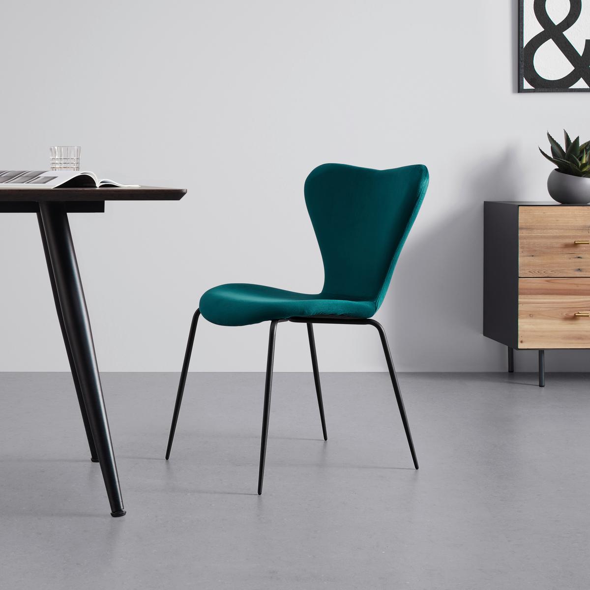 Stuhl Alicia Petrol Samt Gepolstert - Petrol/Schwarz, MODERN, Holz/Textil (53/82,5/53cm) - Bessagi Home