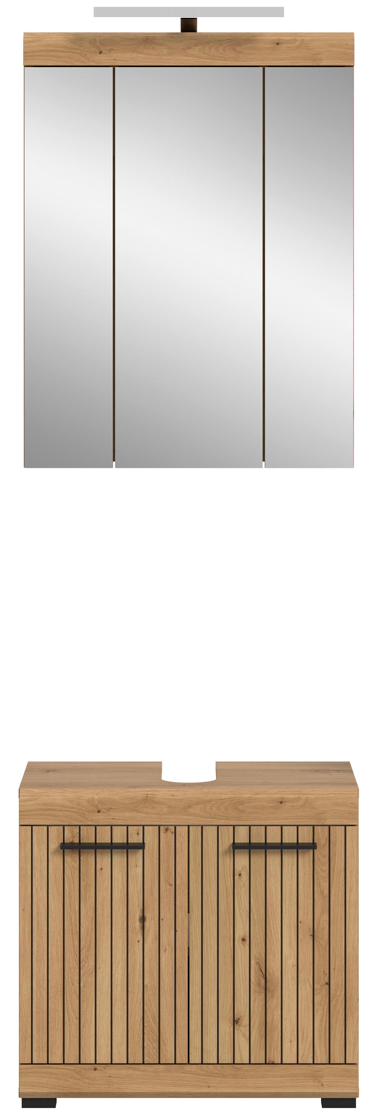 Badezimmer Scout Eiche Artisan 2-teilig - Schwarz/Eiche Artisan, Trend, Glas/Holzwerkstoff (60cm) - MID.YOU