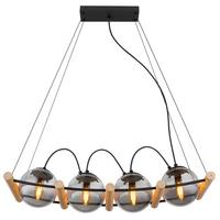 Hängeleuchte Leona Naturfarben/Schwarz max.15Watt - Schwarz/Naturfarben, Design, Glas/Holz (75/22/120cm) - Globo