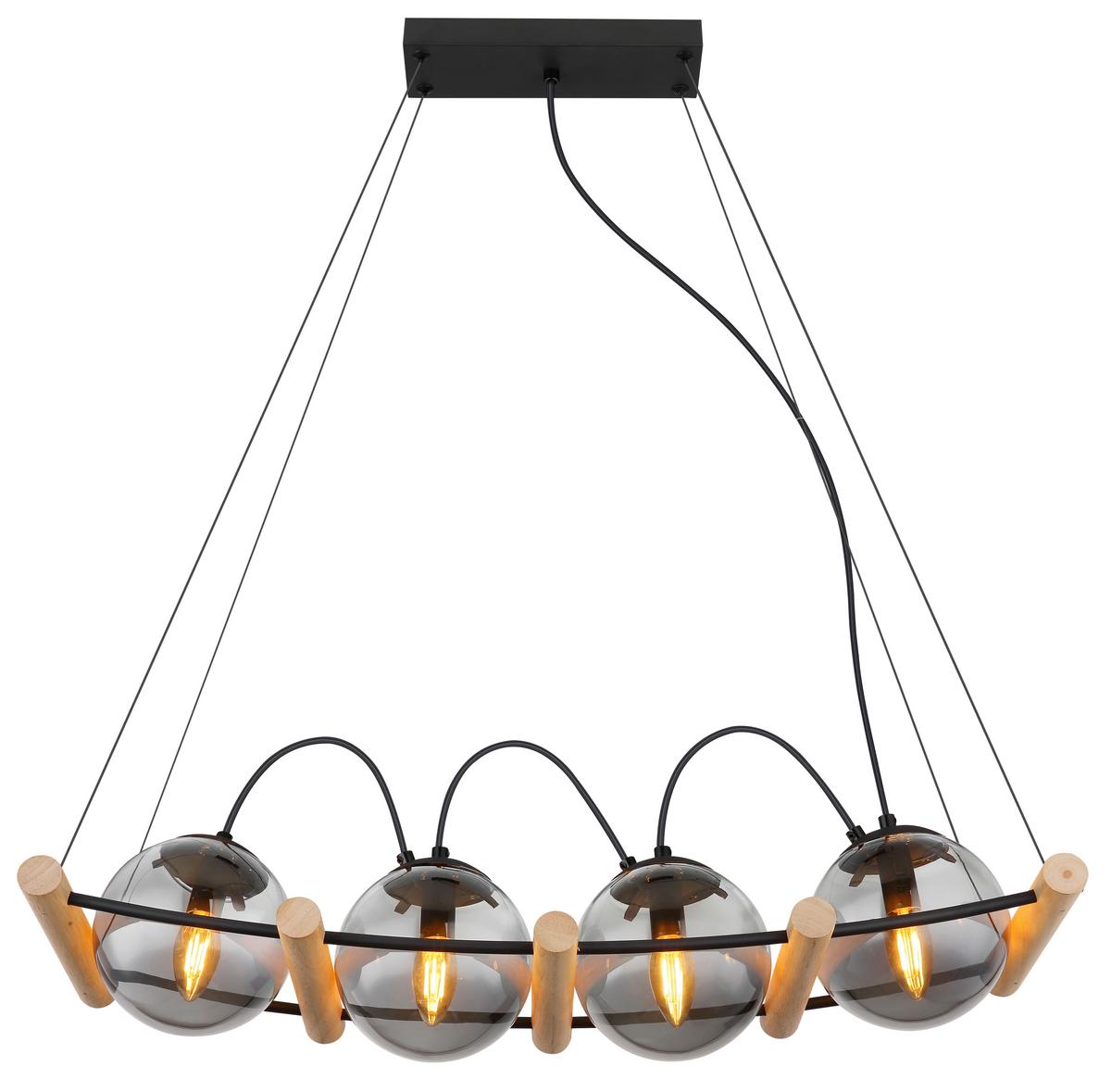 Hängeleuchte Leona Naturfarben/Schwarz max.15Watt - Schwarz/Naturfarben, Design, Glas/Holz (75/22/120cm) - Globo