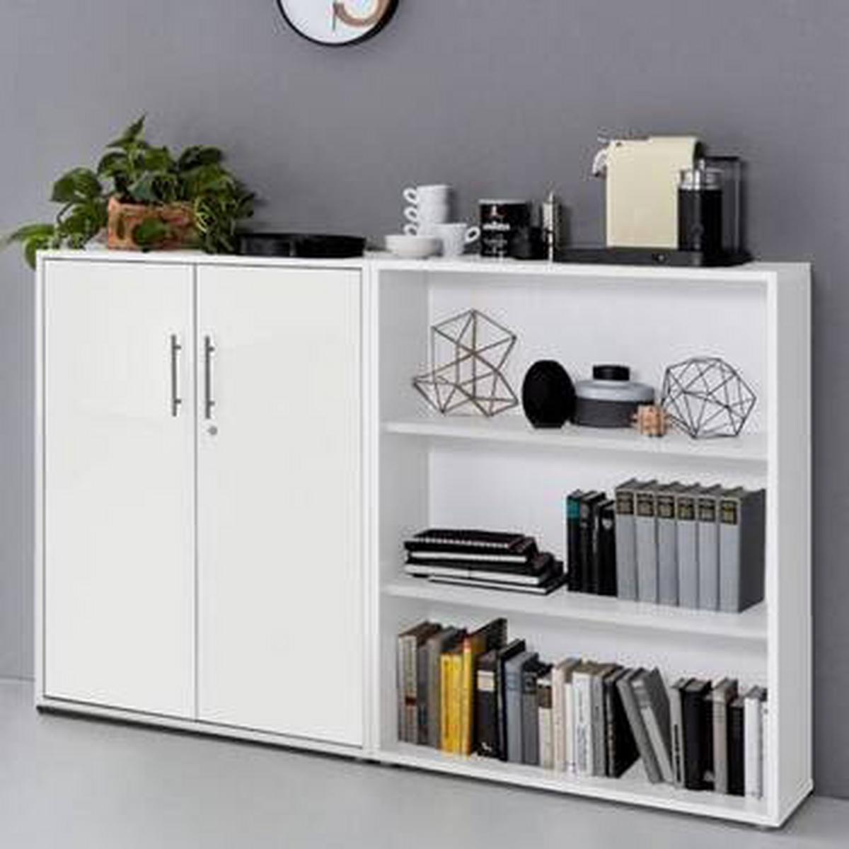 Aktenschrank Office Edition Sw Set 1 niedrig Weiß - Weiß, MODERN, Holzwerkstoff (168,8/113,6/33cm) - MID.YOU