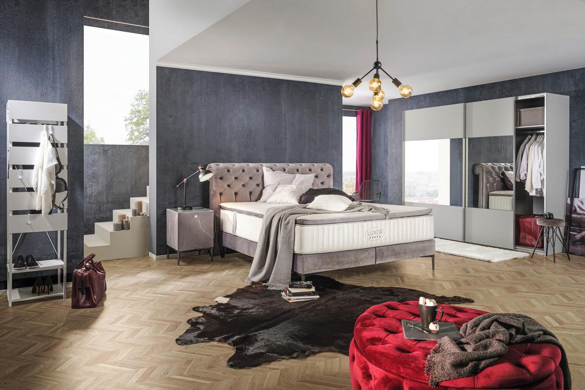 Noptieră LUXOR incl. port USB - gri, Konventionell, textil/material pe bază de lemn (46/64/46cm) - Premium Living