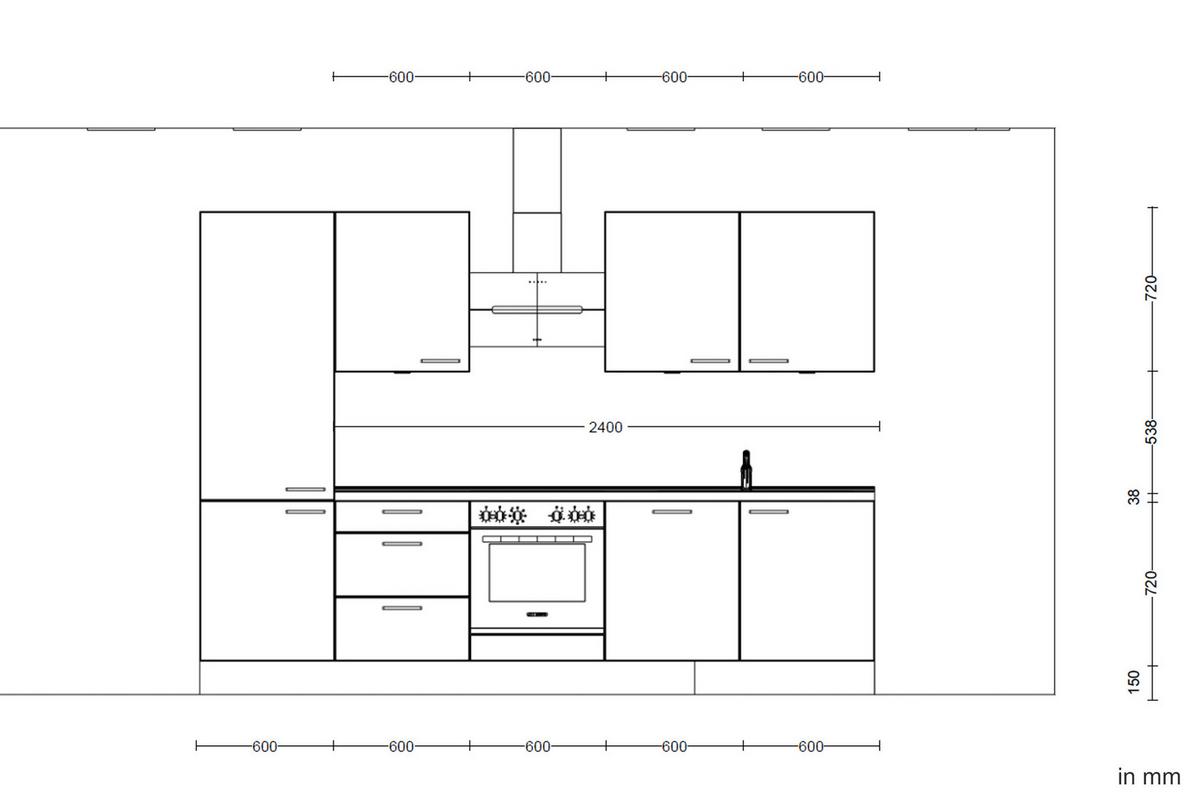 Küchenleerblock Touch High o. Geräte Weiß - Edelstahlfarben/Weiß, MODERN, Holzwerkstoff/Metall (300cm) - Nobilia