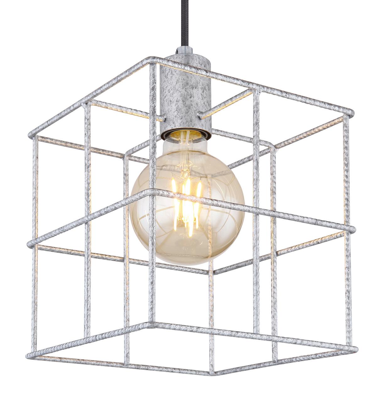 Hängeleuchte Merril Zinkfarben max. 60 Watt - Zinkfarben, Design, Metall (20/20/150cm) - Globo