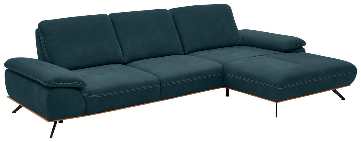 Wohnlandschaft Erling Dunkelblau - Beige/Schwarz, MODERN, Leder/Metall (322/89/187cm) - Premium Living