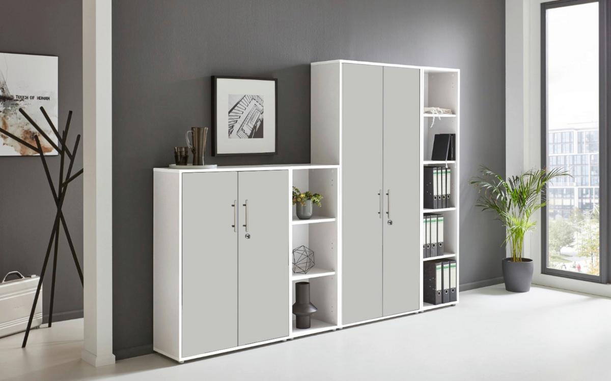 AKTENSCHRANK OFFICE EDITION - SW SET 4 - Hellgrau/Weiß, MODERN, Holzwerkstoff (128,5/185,6/33cm) - MID.YOU