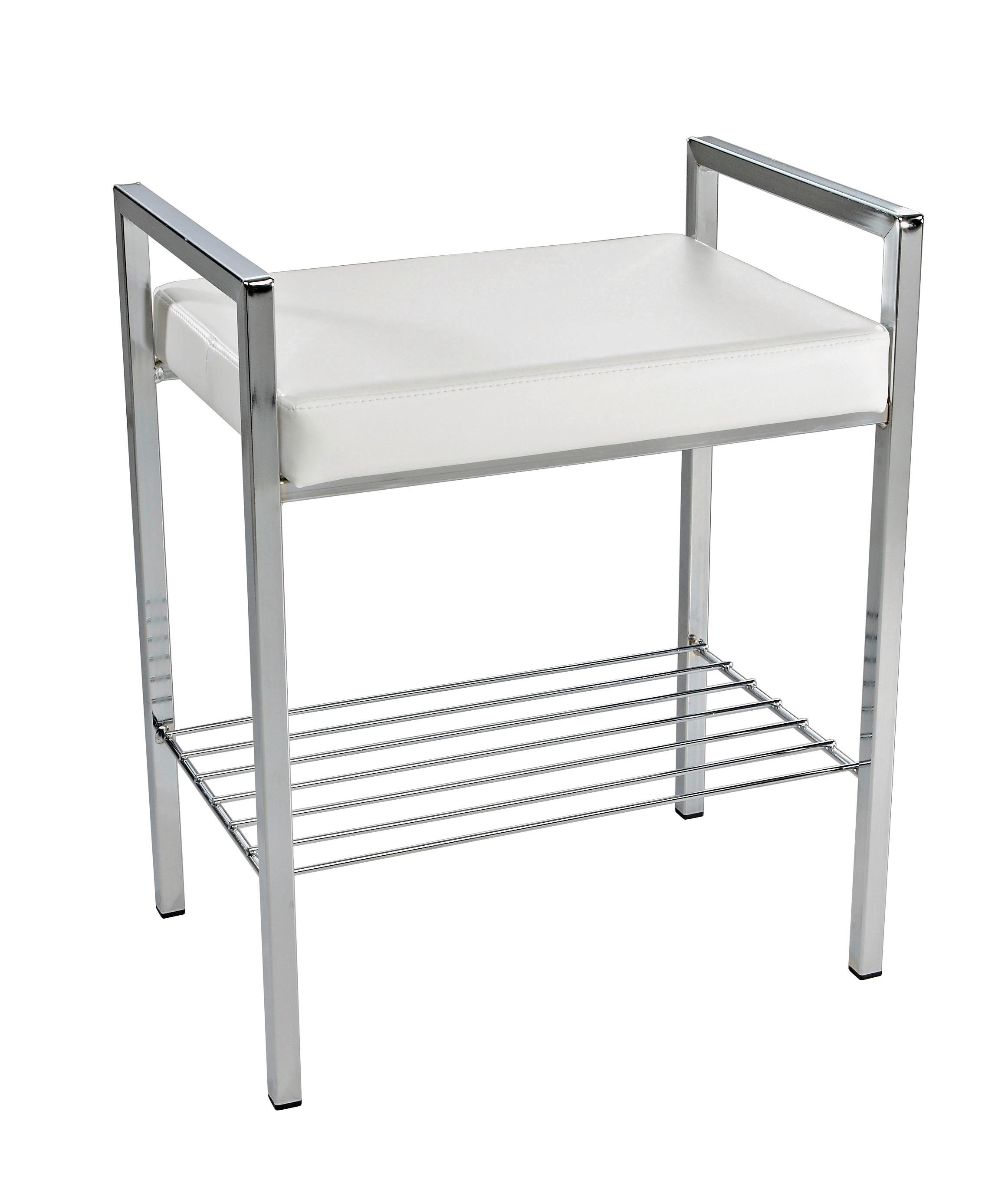 STOŁEK KĄPIELOWY VIOLETTA - biały/kolor chromowy, Basics, metal/tkanina (50/60/36cm)