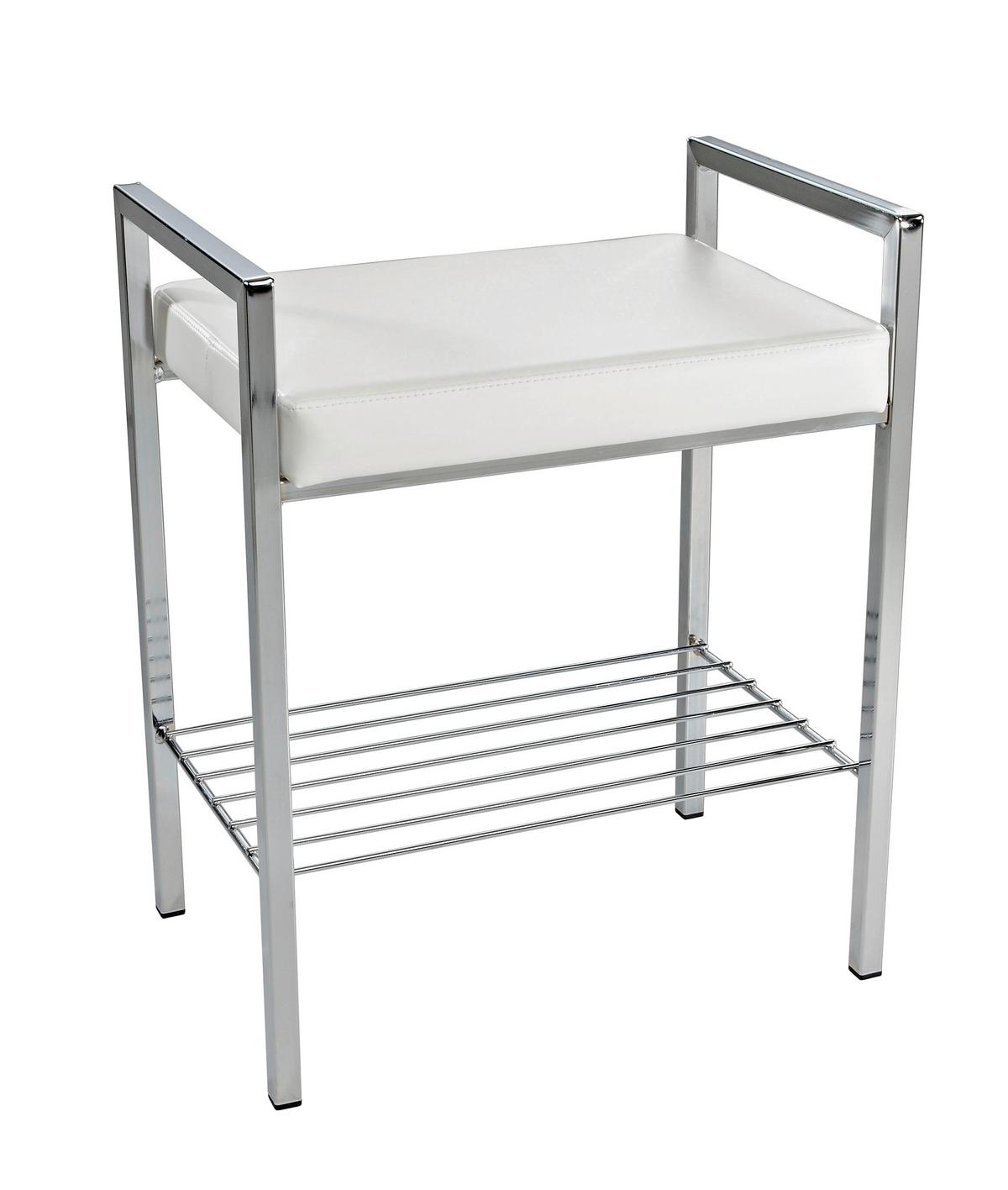 STOŁEK KĄPIELOWY VIOLETTA - biały/kolor chromowy, Basics, metal/tkanina (50/60/36cm)