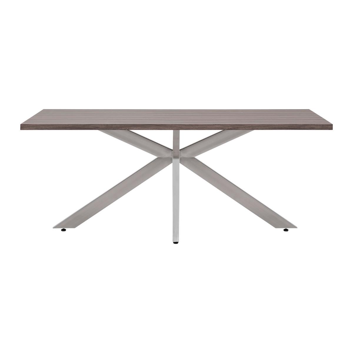 Esstisch Holz, massiv "Ilias" ca. 180x90 cm, Walnuss - Edelstahlfarben/Silberfarben, Modern, Holz/Metall (180/90/76cm) - Bessagi Home